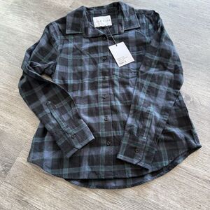 Lola River Blue Green Plaid Lightweight Flannel Women Button Up Shirt‎ NWT Small